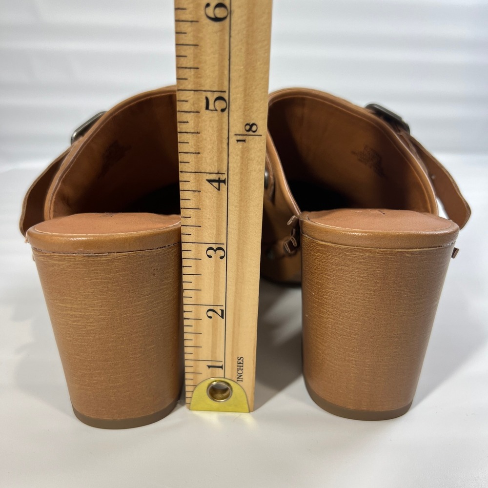 Lucky Brand Clog Heels Tan Leather Studded Braided Trim Slip-On Mule Sandals 7.5 - Picture 8 of 10